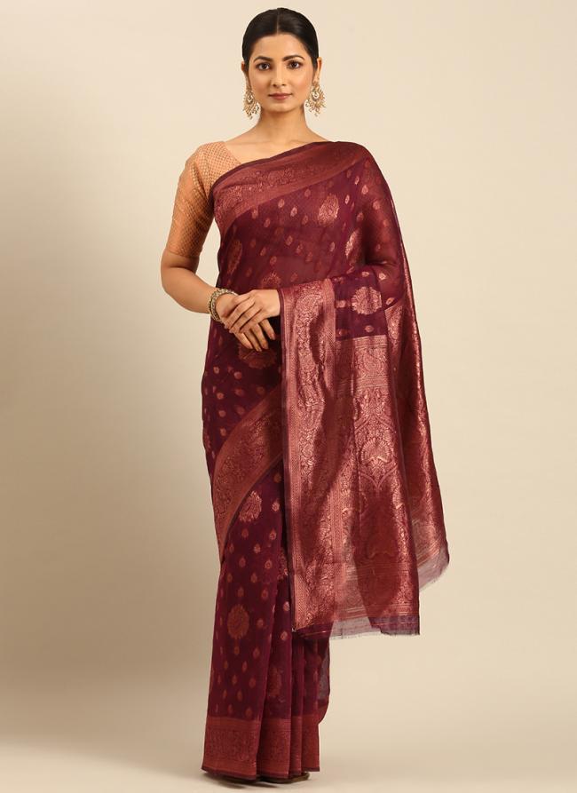 Cotton Dark Pink Daily Wear Weaving Saree